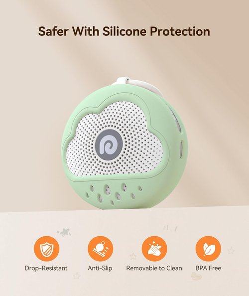 Dreamegg White Noise Machine - Portable Baby Sound Machine with 21 Soothing Sounds | Green Silicone Cover
