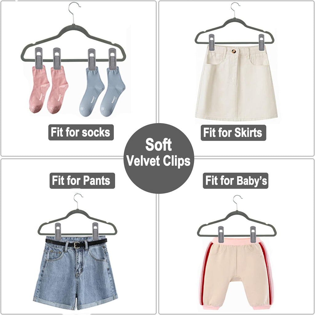 TOFIIGREM Grey Velvet Clips - 20 PCS Non-Slip Clips for Slim Velvet Hangers | Perfect for Pants and Clothes