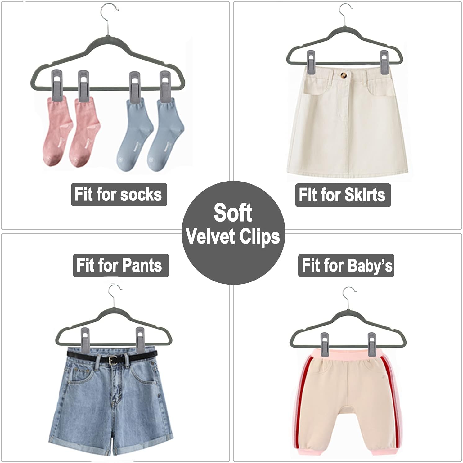 TOFIIGREM Grey Velvet Clips - 20 PCS Non-Slip Clips for Slim Velvet Hangers | Perfect for Pants and Clothes