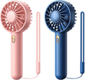 Warmco Mini Portable Fan 2-Pack | 3-Speed Rechargeable Handheld & Desk Fans for Travel, Makeup, Summer (Blue & Pink)