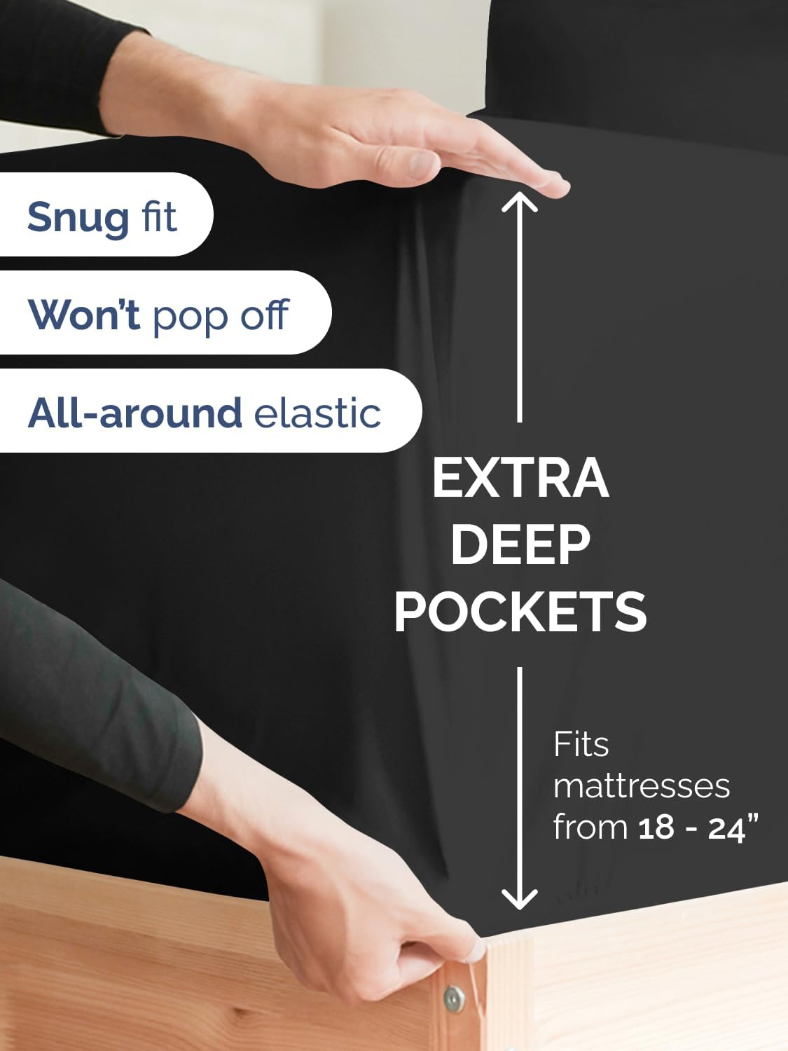 Skiennix Extra Deep Twin XL Sheet Set | 4-Piece Breathable Cooling Bedding - Soft, Wrinkle-Free, Easy Fit - Black