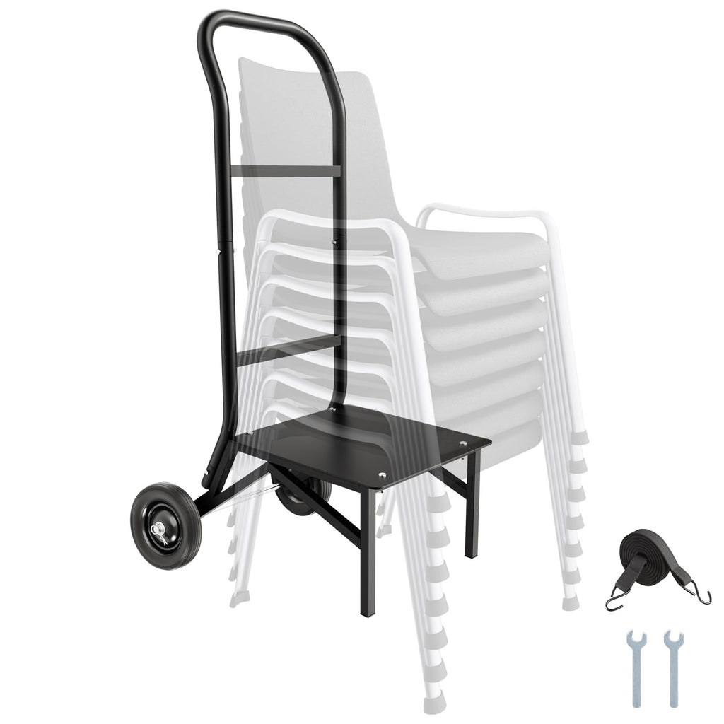 VEVOR Folding Chair Rack, 150 LBS Capacity, Heavy-Duty Chair Cart for Stacking 10 Chairs, Multi-Function Metal Chair Storage Dolly with Rubber Wheels, Push-Style Chair Holder, Matte Black