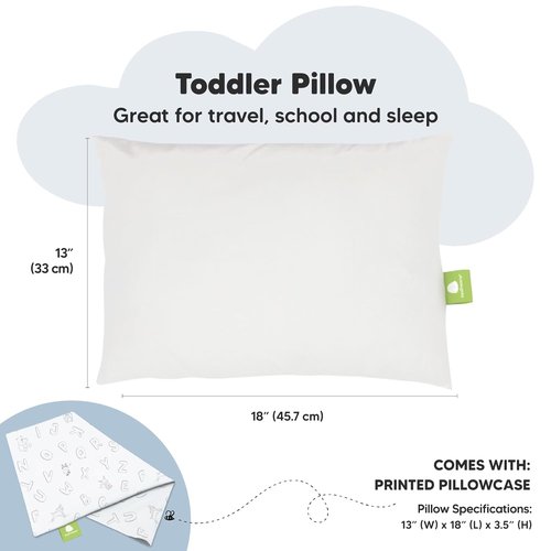 My Little Dreamy Toddler Pillow - Organic Cotton Travel Bed Pillow with Soft, Breathable Pillowcase | 13x18 Inches for Ages 2-5