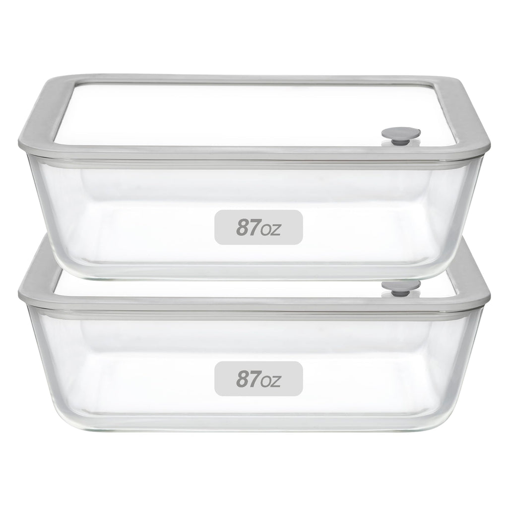 EcoEvo Glass Food Containers with Glass Lid, Microwave Safe Food Storage Container Set, 2 Pack of 87oz, Large Size Airtight Storage Set with Leak Proof Lids, Meal Prep Containers