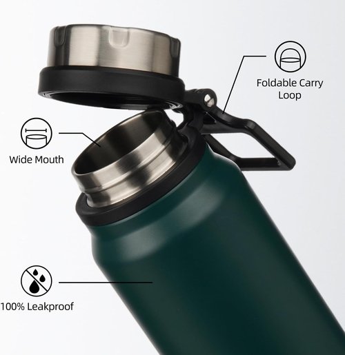 BJPKPK 40oz Insulated Water Bottle - BPA Free Stainless Steel Travel Flask | Dark Green