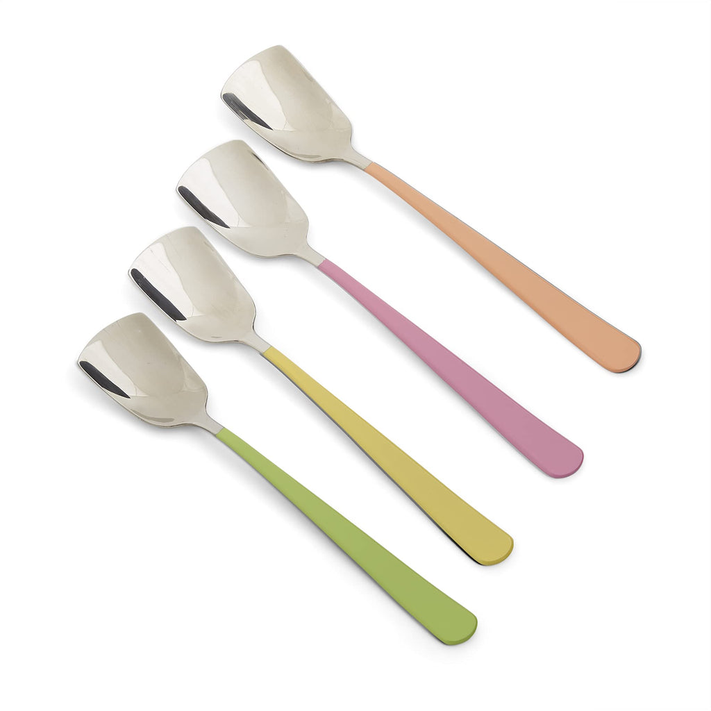 RSVP International Ice Cream Tool Collection, Dishwasher Safe, Large Handle, Colored Handle Spoons, 4 Piece