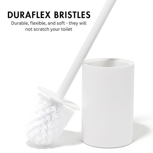 Yew Design Matte White Toilet Bowl Brush for Bathroom with Holder - Bathroom Cleaner Scrubber with Sleek Design, Sturdy, and Durable Bristles