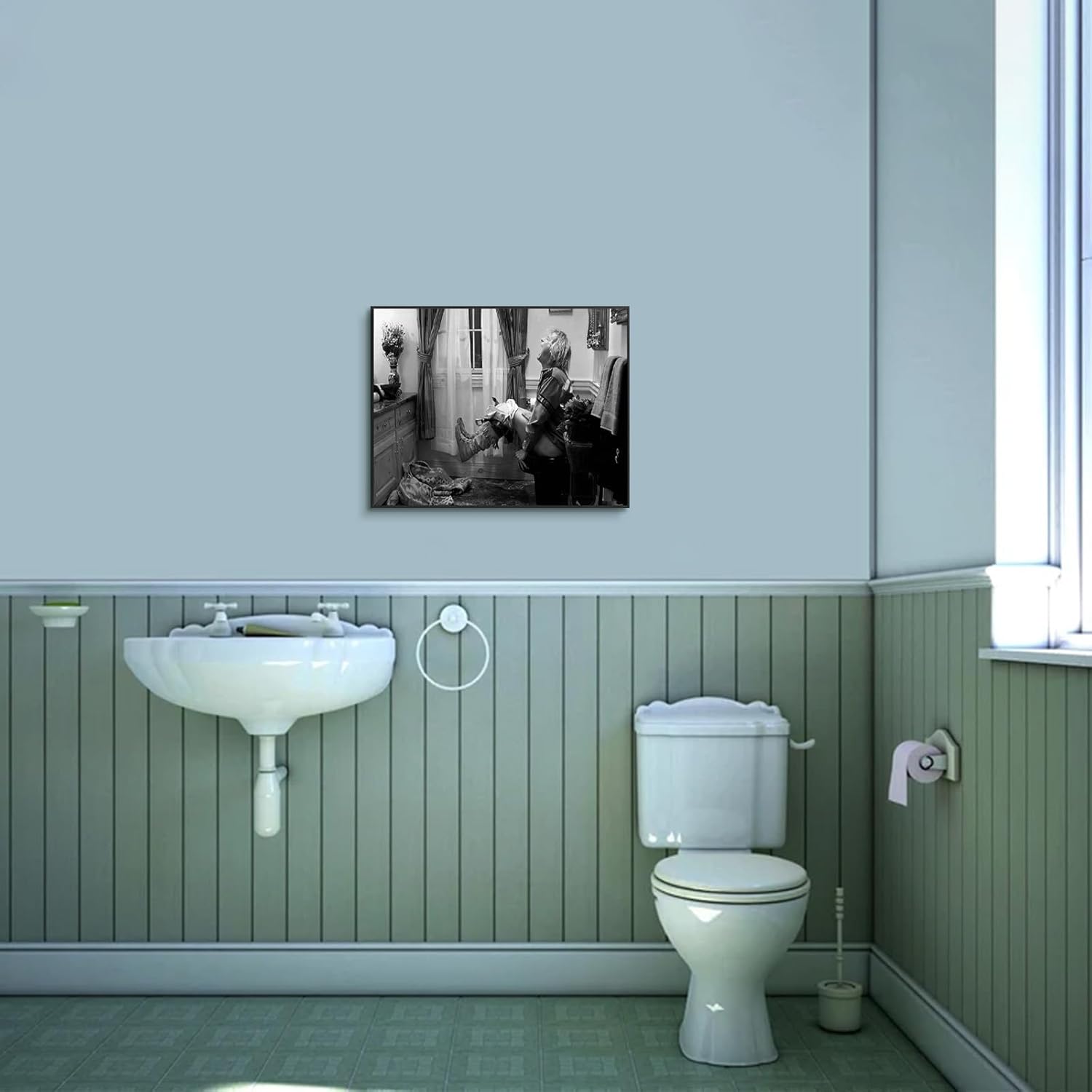Regine Switzerland Funny Bathroom Wall Art Set of 4 | Vintage Black and White Prints, Unframed 11x14 Inch