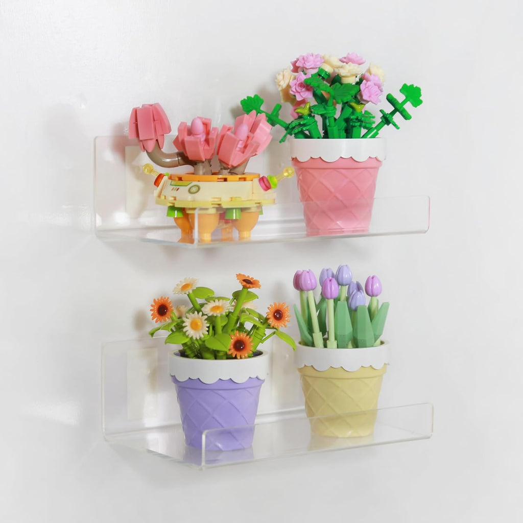 TONICE 4 Pack Acrylic Floating Wall Shelves - Versatile Storage for Bedroom, Bathroom, Kitchen & Office