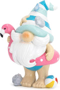 Hodao Coastal Ocean Gnome Decorations - Hand-Painted Beach Gnome Figurine with Flamingo Float & Seashell Hat