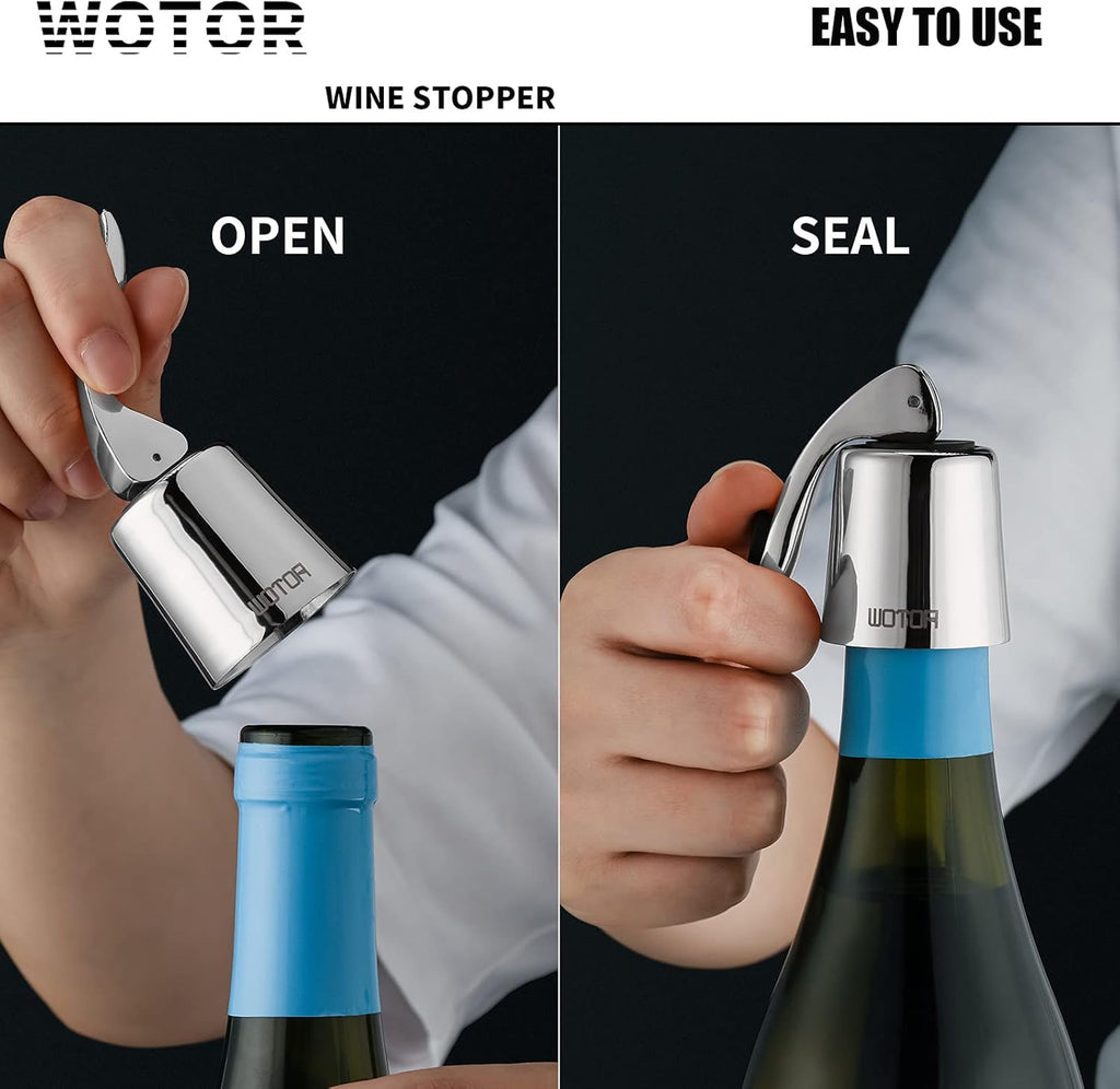 WOTOR Champagne Stoppers with Stainless Steel + Wine Stoppers Stainless Steel 2 Pack (Silver)