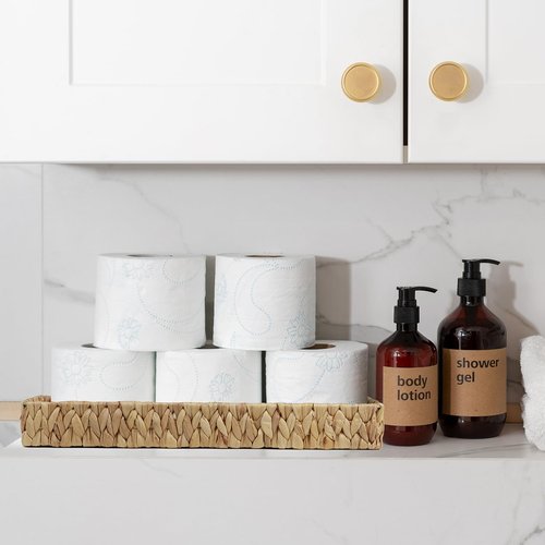 Bathroom Vanity Tray, 16.7 Inch Water Hyacinth Toilet Tank Baskets, Long Wicker Counter Tray for Paper Hand Towel, Bathroom Counter Organizer for Decor Coffee Table (16.7" x 6" x 2")