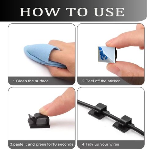 KGROTE Cable Clips - 100PCS Strong Adhesive Wire Holders for Desk, Wall & Car | Medium Black