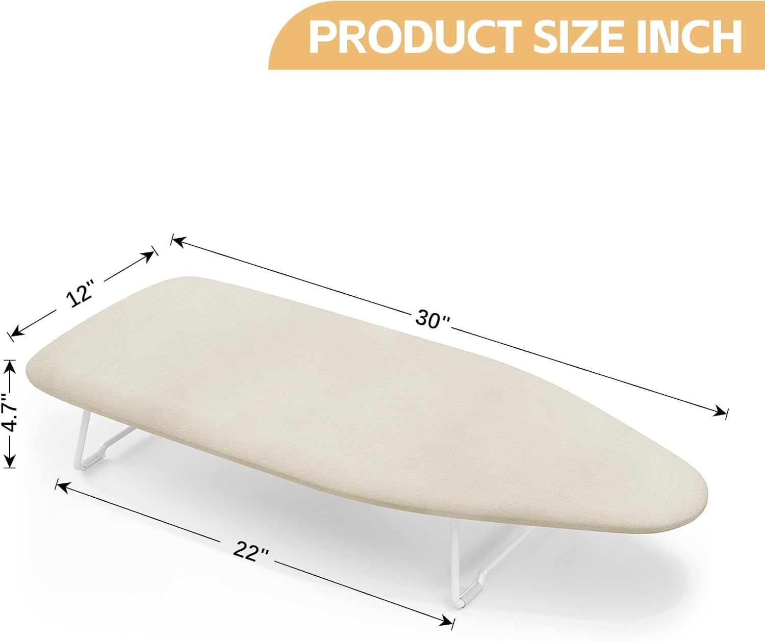 Skiennix Compact Ironing Board - Heat Resistant Cover & Metal Mesh Frame - 12" x 30" - Cream White