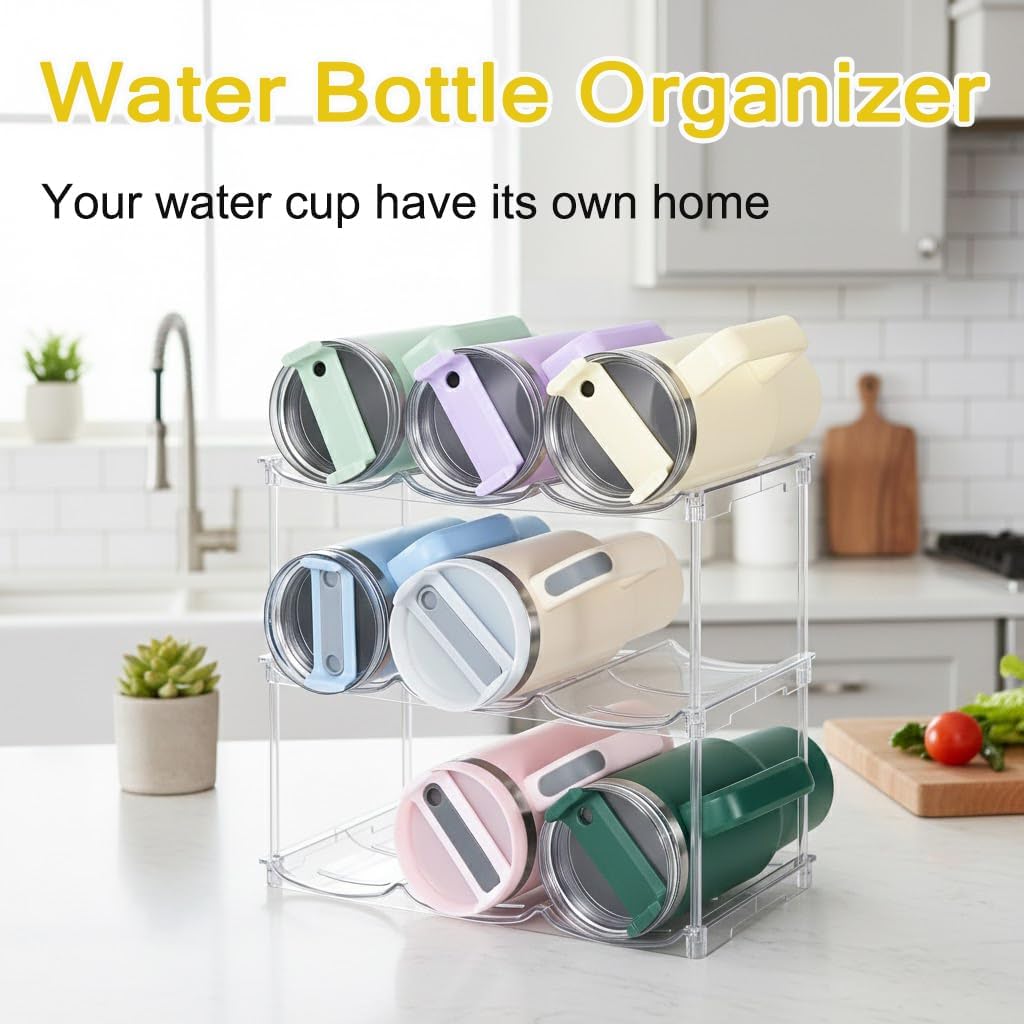 Stanley Water Bottle Organizer - Stackable Rack for 40 oz Tumblers | Clear Kitchen Storage, 4 Pack