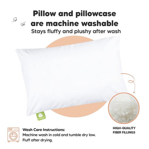 My Little Dreamy Toddler Pillow - Organic Cotton Travel Bed Pillow with Soft Pillowcase | 13x18, Machine Washable, Breathable for Ages 2-5 (Soft White)