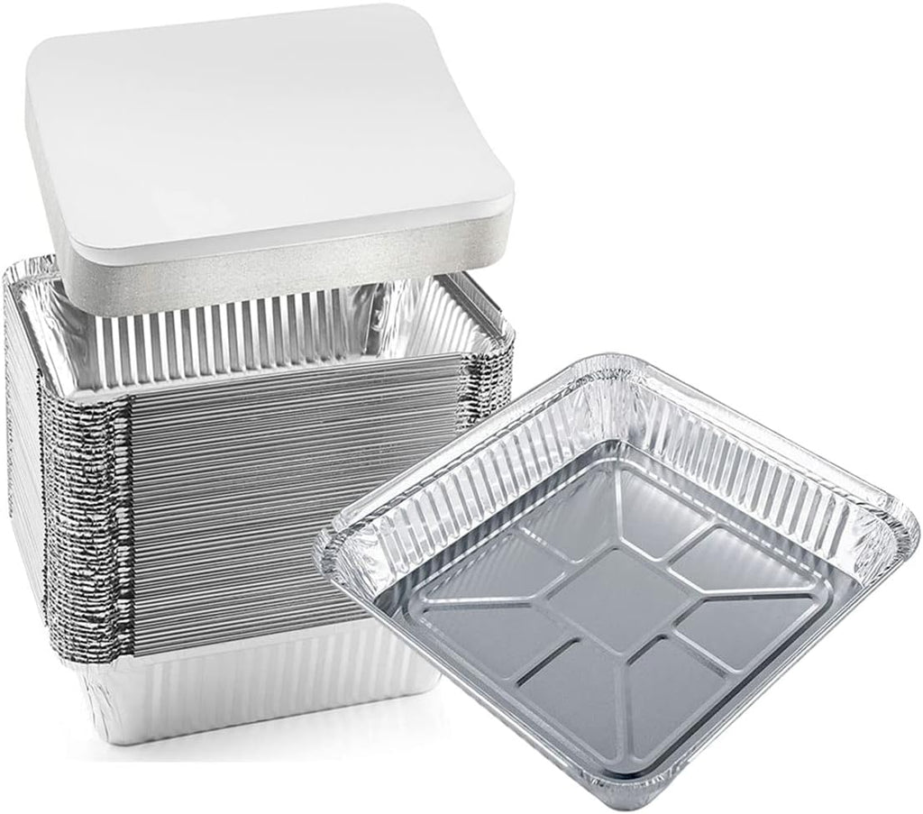 Aluminum Trays with Lids - 9x9 Disposable Foil Pans for Catering & Baking | 30 Pack Silver