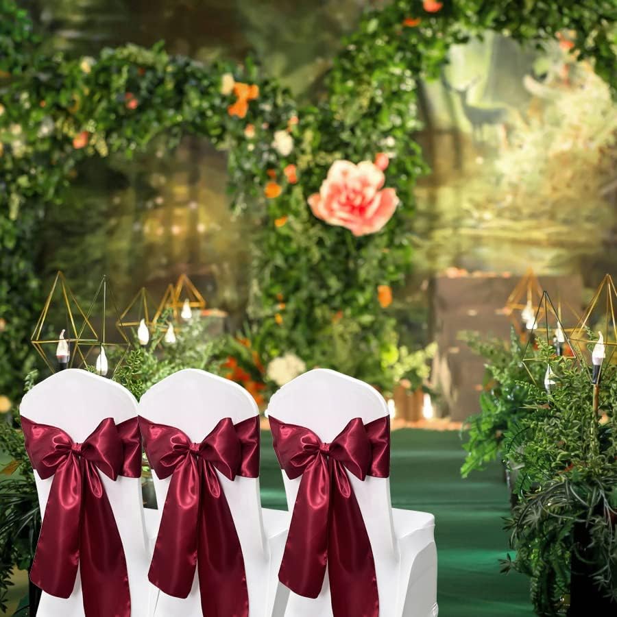 Regine Switzerland Satin Chair Sashes - 50PCS Burgundy Ribbon Ties for Wedding & Event Decor