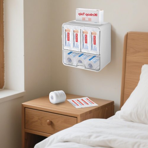 YEXEXINM Bandages Storage Organizer for Wall Large Bandage Organizer with Lid 3-Compartment Plastic Bandaid Storage Container for Home Medicine Cabinet, Elastic Bandage Wrap, Cotton Swab