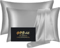 Skiennix Mulberry Silk Pillowcase Set - Anti-Acne Queen Size 2 Pack | Grey Satin for Hair & Skin