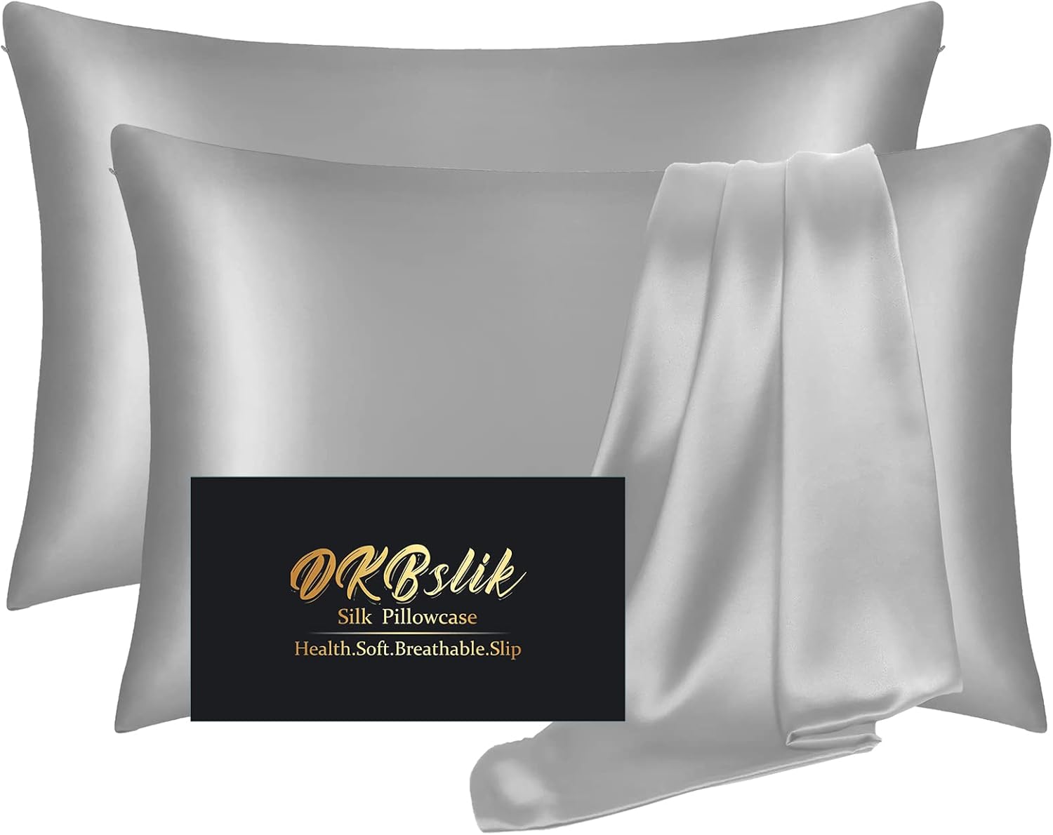 Skiennix Mulberry Silk Pillowcase Set - Anti-Acne Queen Size 2 Pack | Grey Satin for Hair & Skin