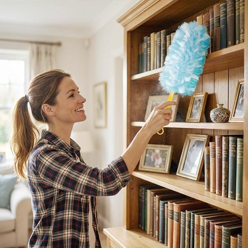 50 Count Duster Refills 360° Heavy Duty Duster Refills Compatible with Swiffer Duster, Multisurface Heavy Duty Duster Replacements with 1 Short Handle and 1 Extenda Handle