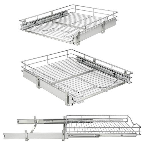 DINDON 1 Tier Pull Out Cabinet Organizer (11" W x 21" D) Heavy-Duty Metal Sliding Drawer Shelf, Slide Out Wire Basket for Kitchen Cabinets, Pantry, Bathroom, Chrome Finish…