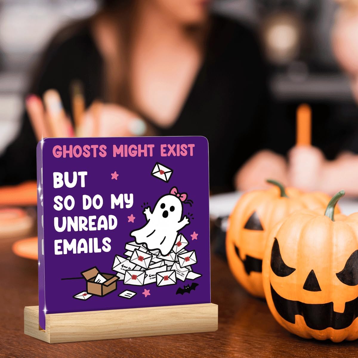 Skiennix Halloween Office Decor - Funny Acrylic Ghost Email Sign | Cute 4x4 Inch Desk Decoration for Work