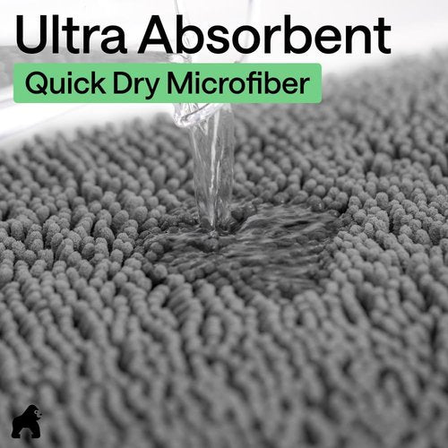 GORILLA GRIP Bath Rug Mat - Thick Soft Chenille Microfiber | Quick-Dry & Washable, 24x17, Grey