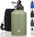 Skiennix 1 Gallon Insulated Water Bottle - 128 oz Double Wall Vacuum Stainless Steel | Camp Green with Carrying Pouch