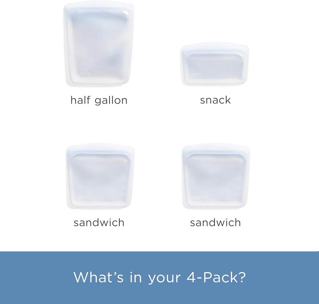Stasher Silicone Reusable Food Storage Bags - Eco-Friendly 4-Pack | Freezer, Microwave & Dishwasher Safe
