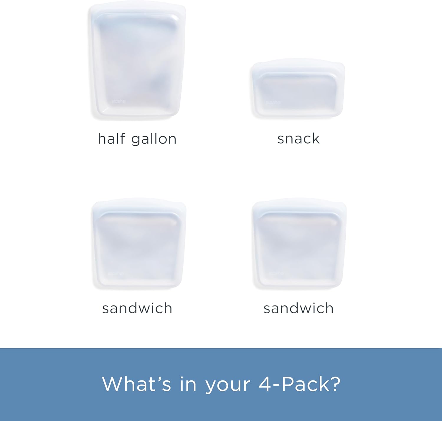 Stasher Silicone Reusable Food Storage Bags - Eco-Friendly 4-Pack | Freezer, Microwave & Dishwasher Safe