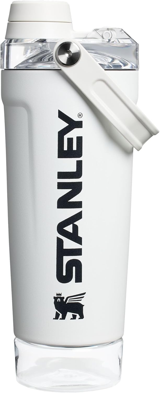 STANLEY Vitalize Shaker Bottle 20 oz - Leakproof Insulated Stainless Steel | Fast Flow Lid & Base Storage | BPA-Free | Chalk