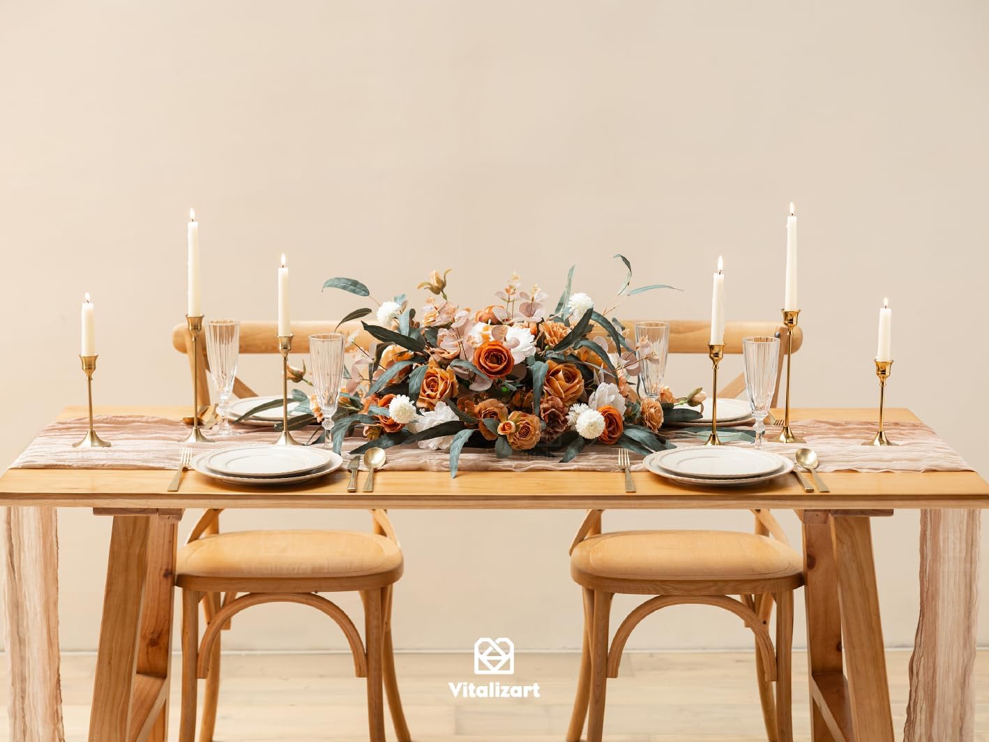 Vitalizart Cheesecloth Table Runner - 10ft Rustic Boho Decor in Light Nude White for Weddings & Events