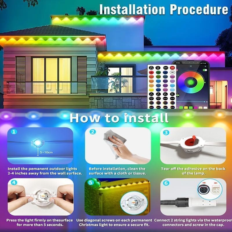 Sxlofty 300FT Permanent Outdoor Lights for House,RGB+IC Smart Outdoor Decor,Scene Modes, App/Remote Control,IP67 Waterproof, for Christmas,Holiday, Daily & Pool Party Decor, House Roof Lighting