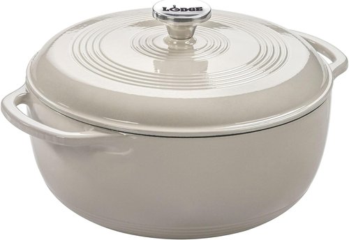 Lodge Enamel Cast Iron Dutch Oven - Ideal for Baking, Braising & Slow Cooking - 6 Quart - Oyster White