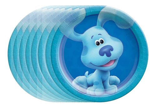Blue's Clues Birthday Baby Shower Party Supplies Bundle includes 16 Dessert Cake Paper Plates and 1 Dinosaur Sticker Sheet