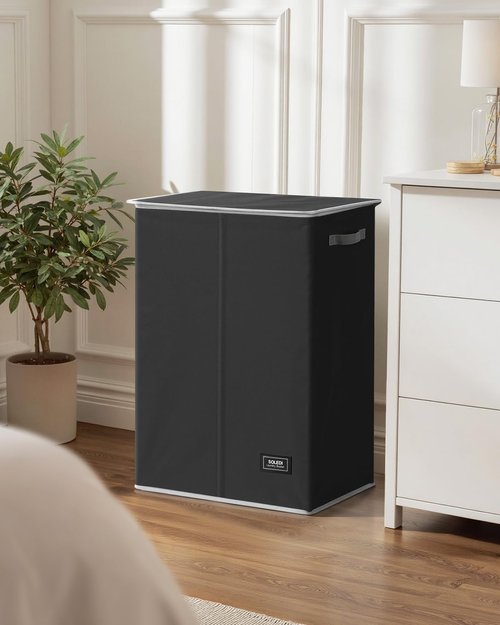 SOLEDI Laundry Hamper with Lid 130L Large & Tall Collapsible Laundry Basket, Clothes Hamper with Bag Removable Easy to Carry, Dirty Hampers for Bedroom, Bathroom, Dorm, College, Black