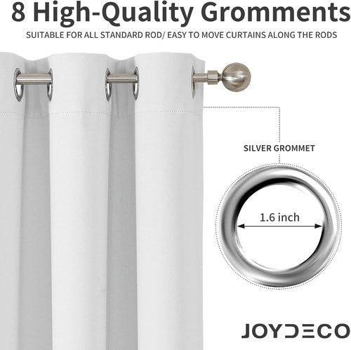 Joydeco 60% Blackout White Curtains - Thermal Insulated Grommet Drapes | 84 Inch Length, Greyish White, 2 Panels