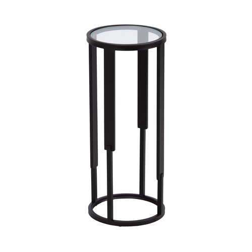 Kate and Laurel Ravalli Modern Drink Table, 9 x 9 x 20, Black and Clear Glass, Unique Round Tempered Glass Accent Pedestal Table for Use as Indoor Plant Stand