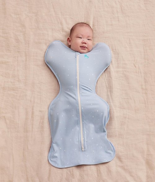 Love to Dream Swaddle Up Original - Ultra Breathable Cotton Wearable Blanket | Arms Up Design, 1.0 TOG, Medium 13-19lbs, Twinkle Powder Blue