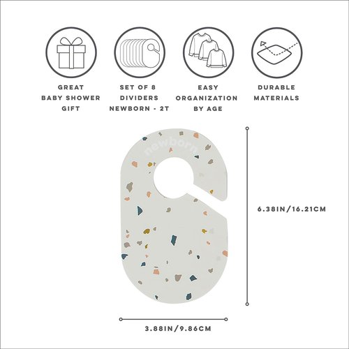 3 Sprouts Baby Closet Organizer Set - 15 Nursery Hangers with 8 Size Dividers, Closet Dividers for Baby Clothes and Clothes Organizer for Infant to Toddler Clothing - Cream Hangers & Terrazzo Dividers