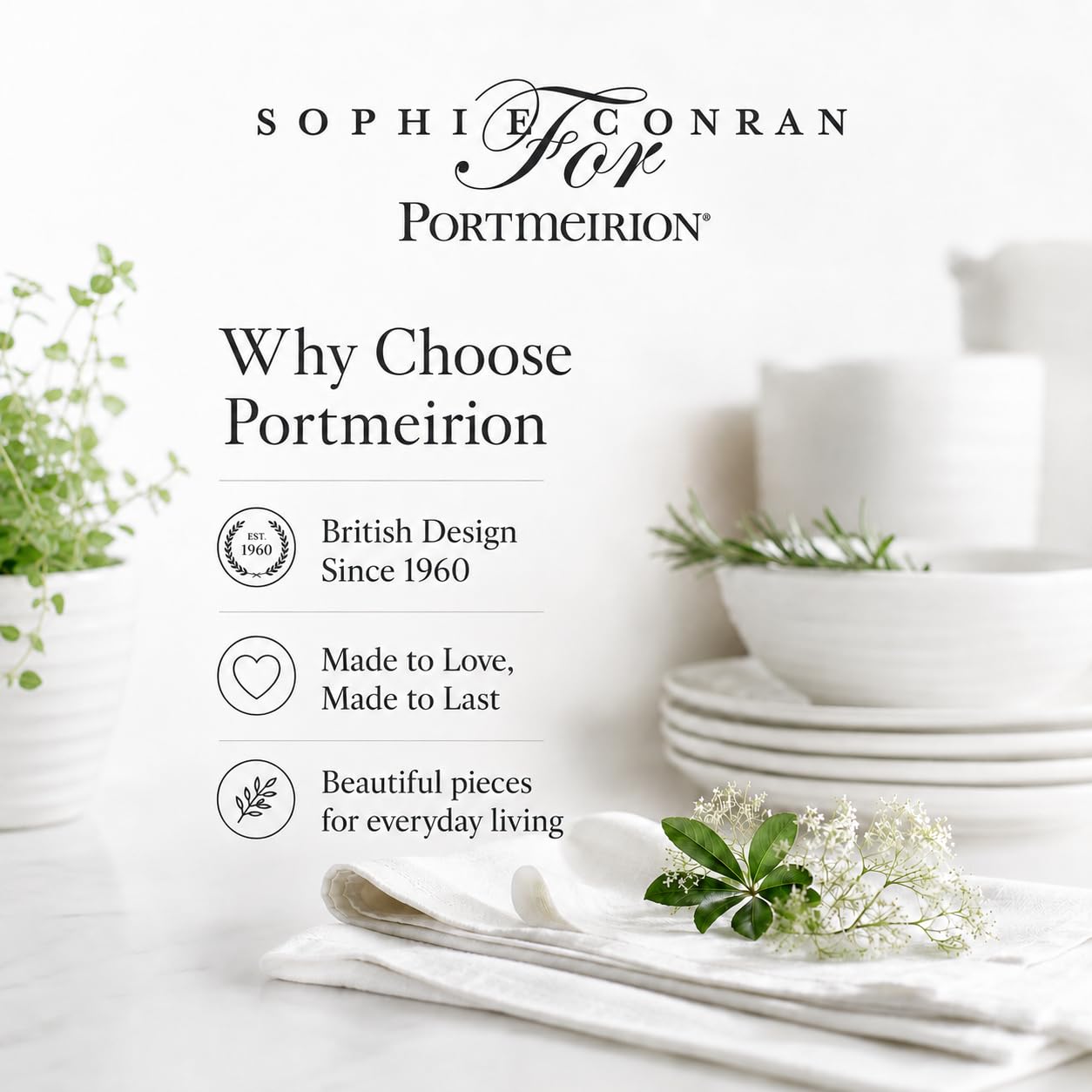 Portmeirion Sophie Conran White Measuring Cups,Set of 4