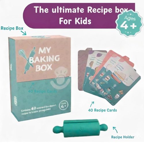 My First Dessert Recipe Box for Kids: Montessori-Inspired, Easy-to-Follow Recipes with Visual Guides. Cookbook for Kids Ages 4+ with Storage Box and Recipe Stand.