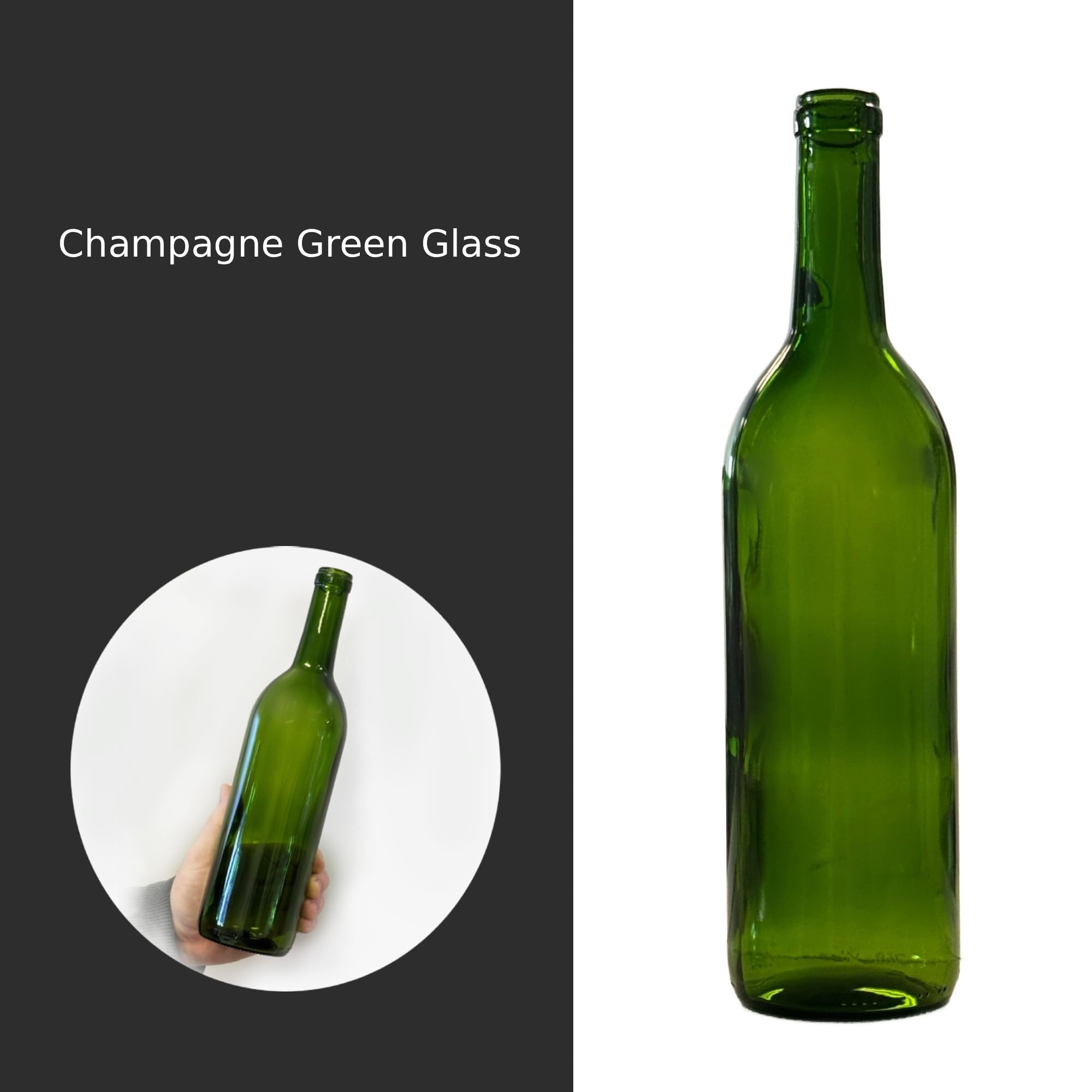 North Mountain Supply 750ml Glass Bordeaux Wine Bottles, CORK FINISH, Flat Bottom – Case of 6, Champagne Green