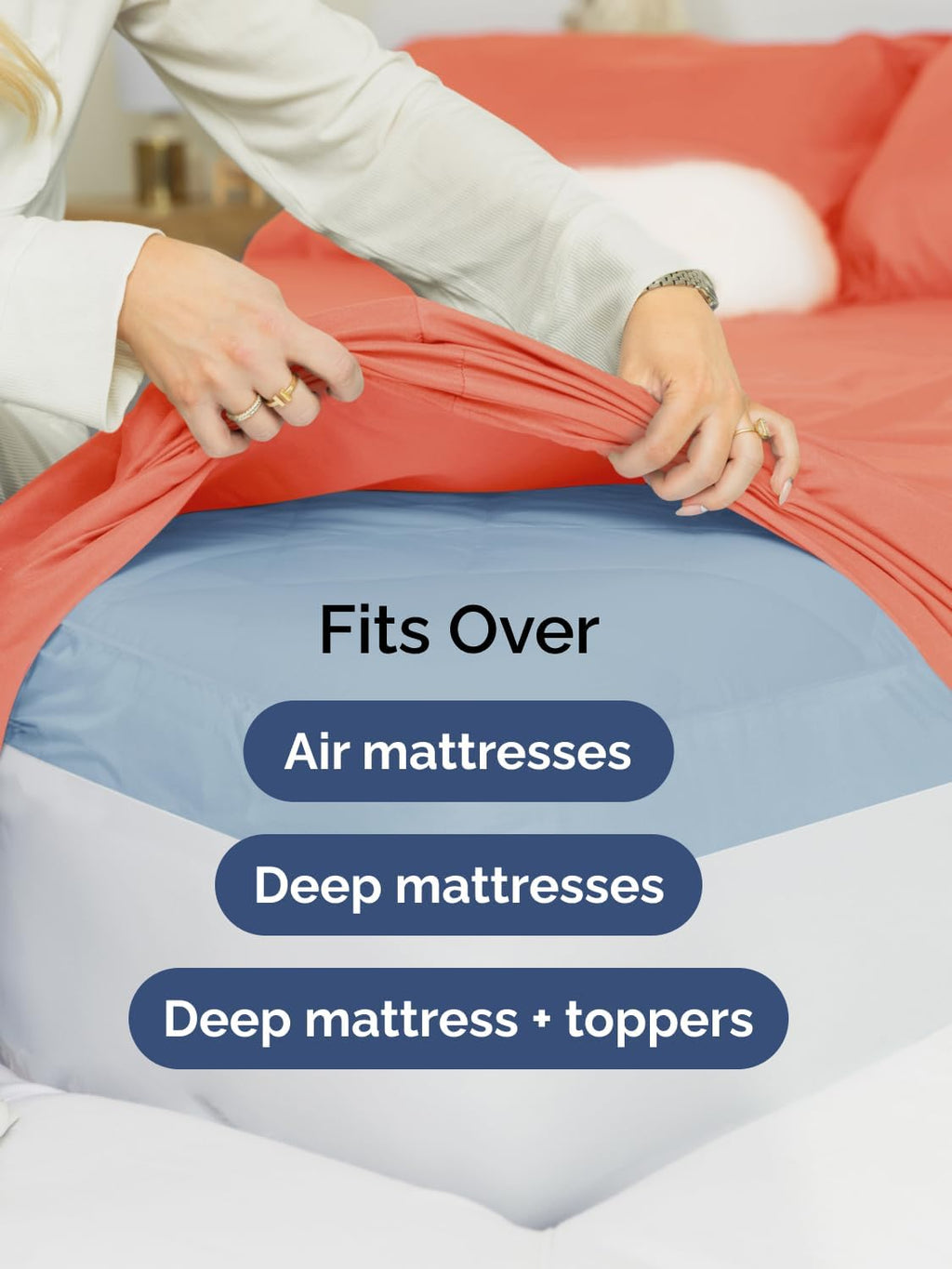 Skiennix Extra Deep Queen Sheet Set | 6-Piece Breathable Cooling Bedding - Luxury Coral Color, Soft & Wrinkle-Free