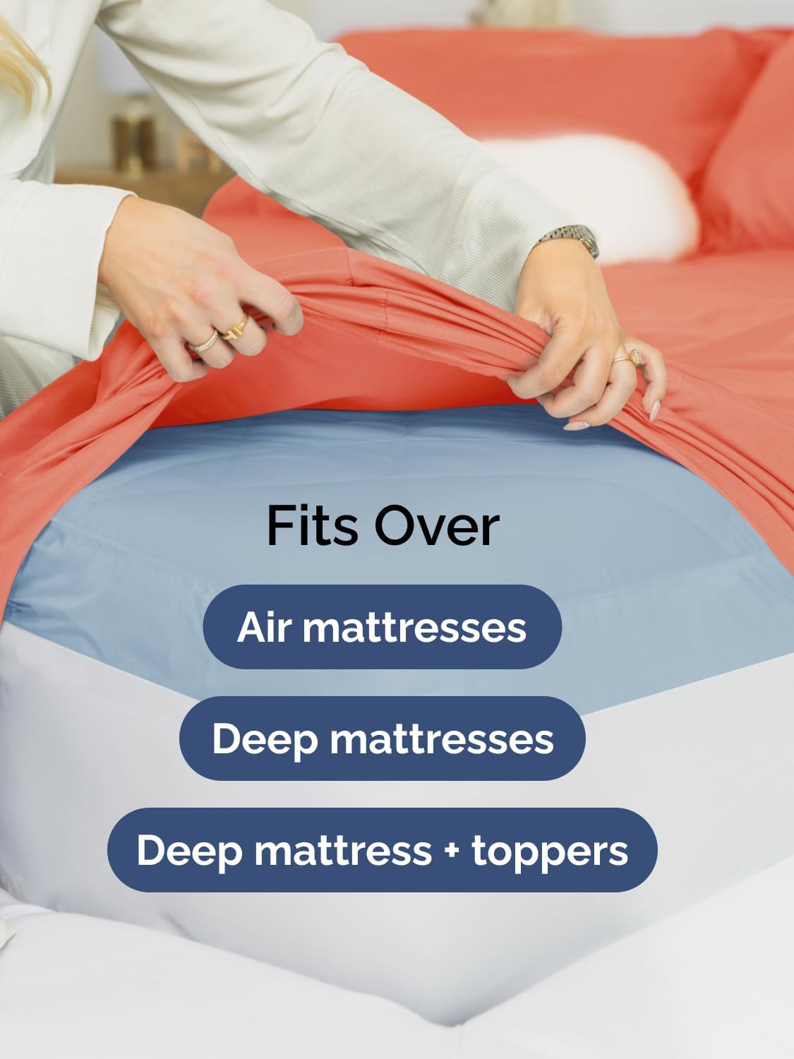 Skiennix Extra Deep Queen Sheet Set | 6-Piece Breathable Cooling Bedding - Luxury Coral Color, Soft & Wrinkle-Free
