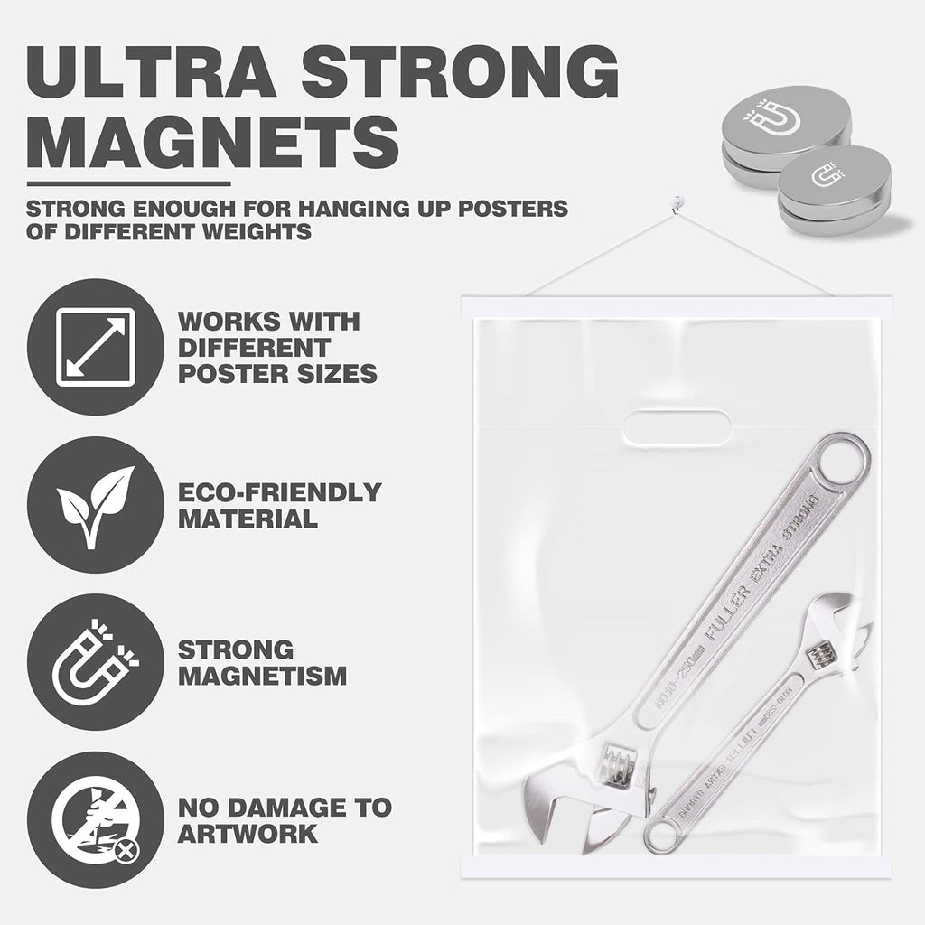 Ywlake Magnetic Poster Hanger - Wood Frame for 9x12, 9x14, 9x17 Prints | Easy Wall Display (White, 9")