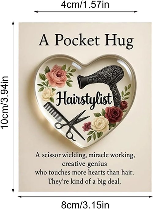 A Pocket Hugs for Hairstylists, Mini Hairdresser Tools Heart Pocket Hugs Inspirational with Greeting Card, Christmas Thank You Gift for Women Men Hairstylist (‎Style B)