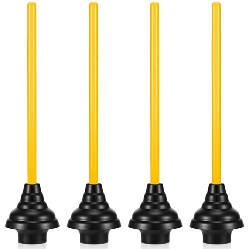 Baderke 4 Pcs Heavy Duty Toilet Plunger with Long Wooden Handle Force Suction Cup 26.38"x5.51" Black Rubber Toilet Plunger Removes Clogs Without Holder for Bathroom Drains Sink
